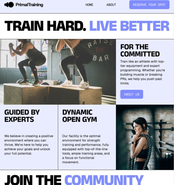 Example website on desktop